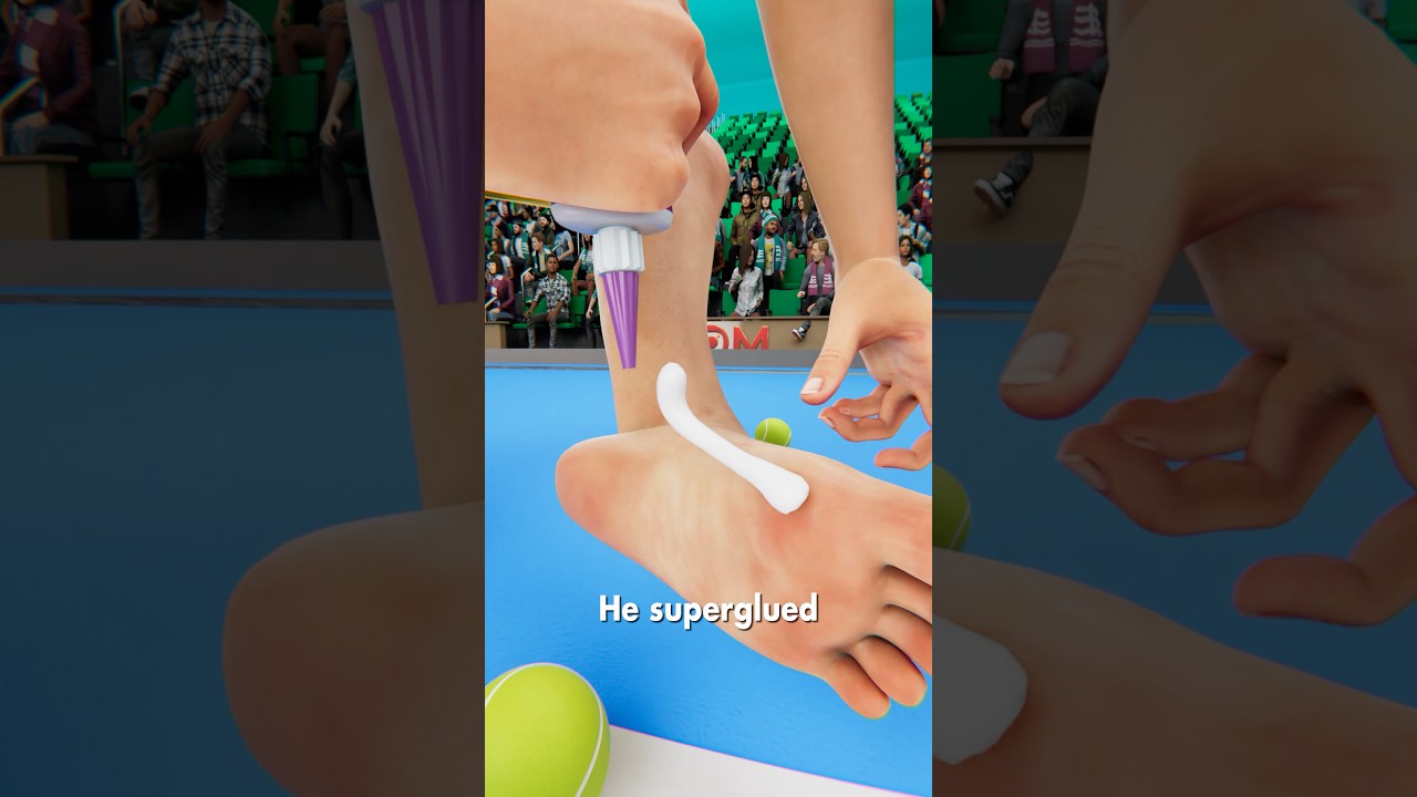 比赛中途他用强力胶粘住了自己的脚